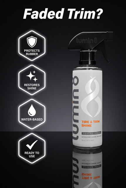 Lumin8 Tire and Trim Shine applied to tire