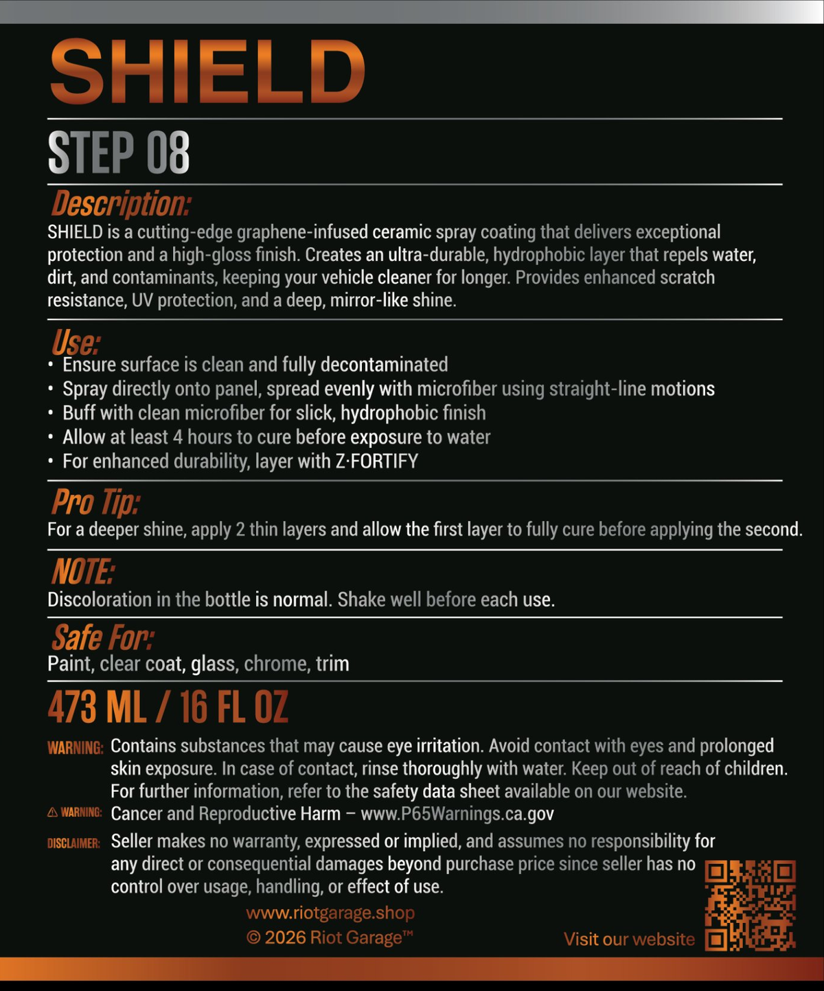 SHIELD Step 08 Graphene Ceramic Coating — back label detail