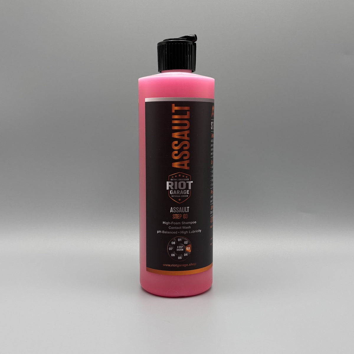 ASSAULT Step 03 High-Foam Shampoo 16 oz by Riot Garage — 12-pack case, pH-balanced foam cannon shampoo