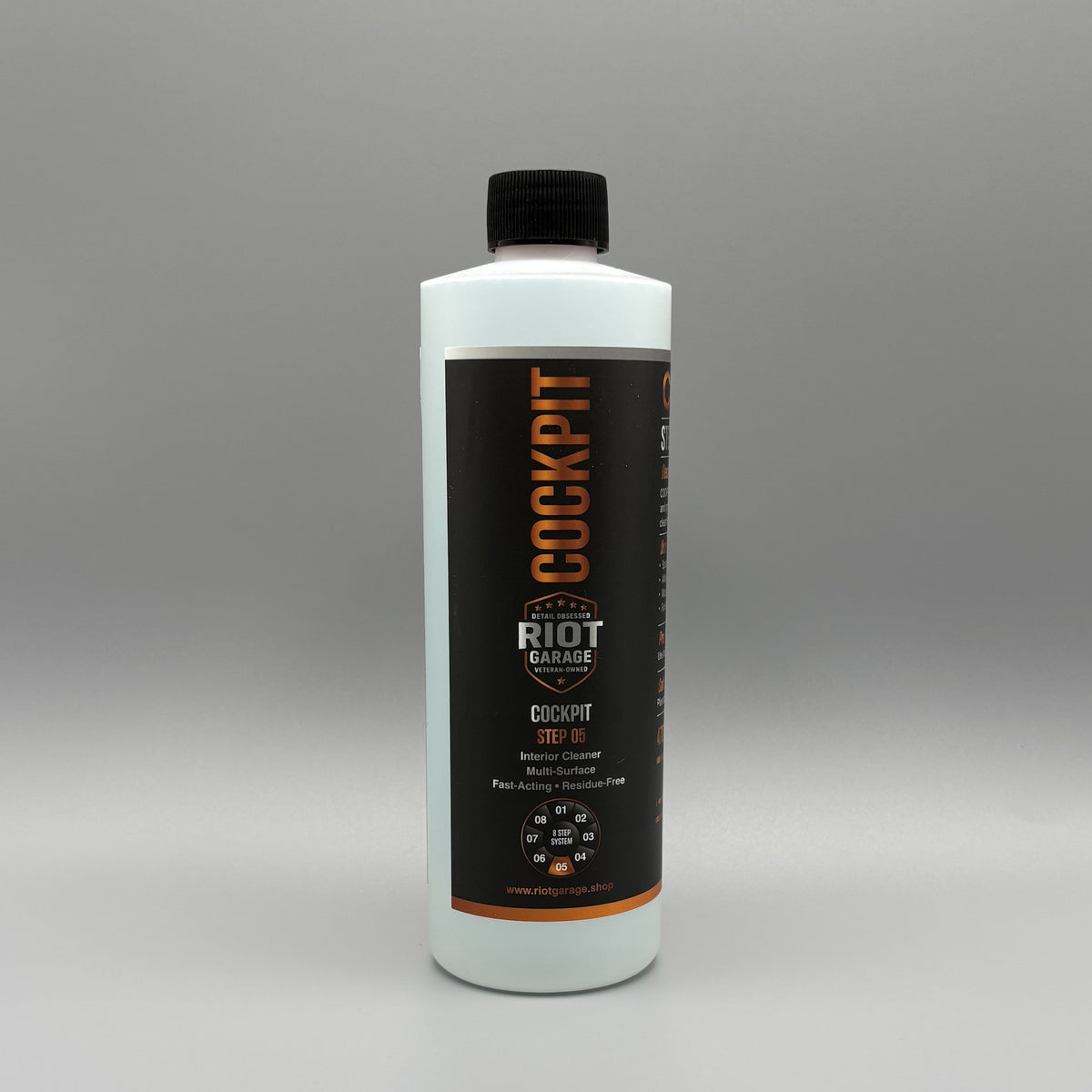 COCKPIT Step 05 Interior Cleaner 16 oz bottle by Riot Garage — multi-surface, residue-free, safe on plastic vinyl and leather