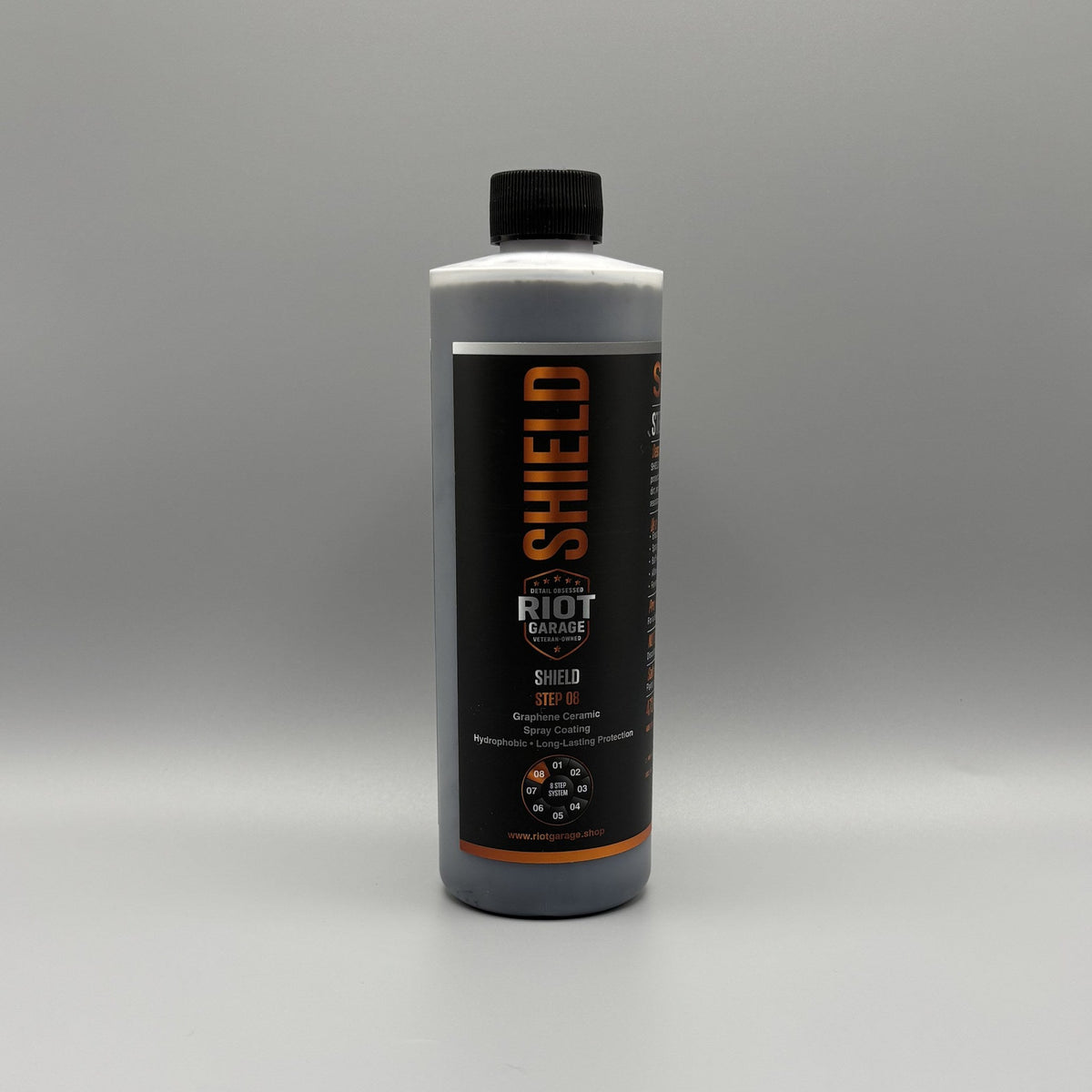 SHIELD Step 08 Graphene Ceramic Coating 16 oz by Riot Garage — 18-pack case, hydrophobic graphene ceramic spray