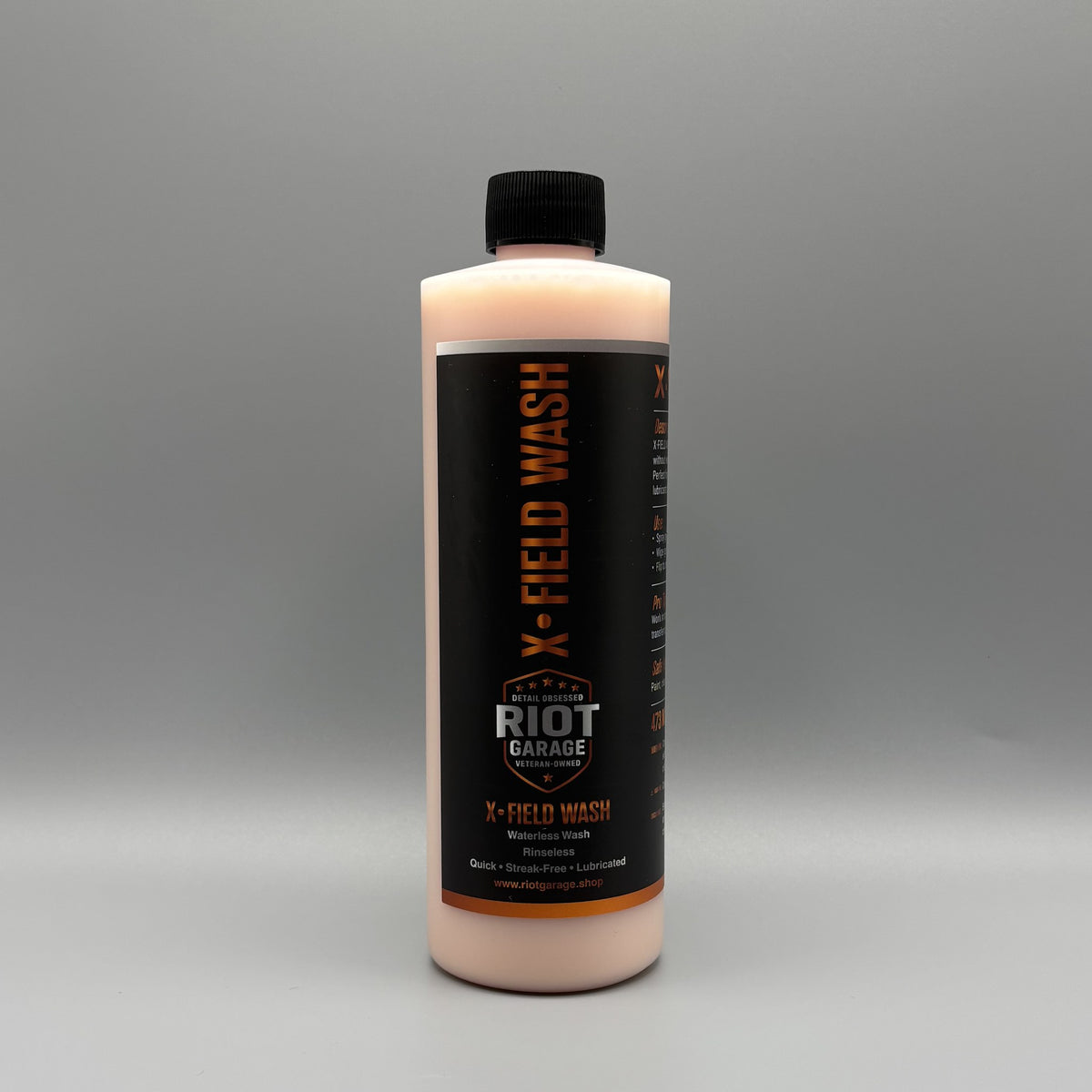 X·FIELD WASH Rinseless Wash 16 oz bottle by Riot Garage — waterless cleaning, lubricated scratch-free formula